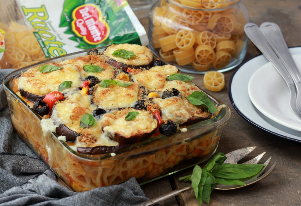 The 'cartwheel' that won me the first prize! Ruote pasta and eggplant