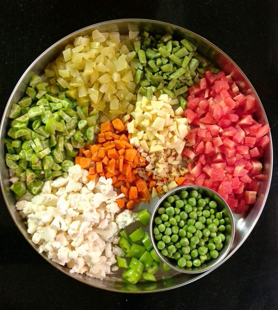 chopped vegetables for pickle